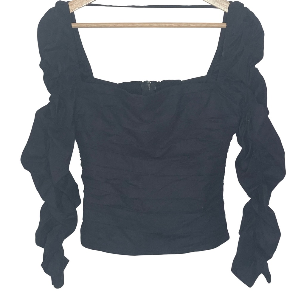 REFORMATION Demi Square Neck Long Sleeve Smocked Black Top Shirt Blouse Size 6